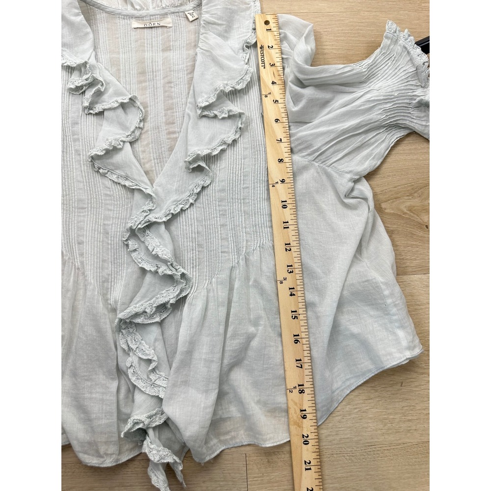 DOEN Henri Top Alice Blue Ruffle Pintuck Women's XS Edwardian Cottagecore - Picture 13 of 16